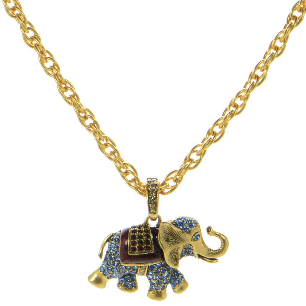 Vintage Oscar De La Renta Crystal Elephant Pendant 25 Long Necklace 275$